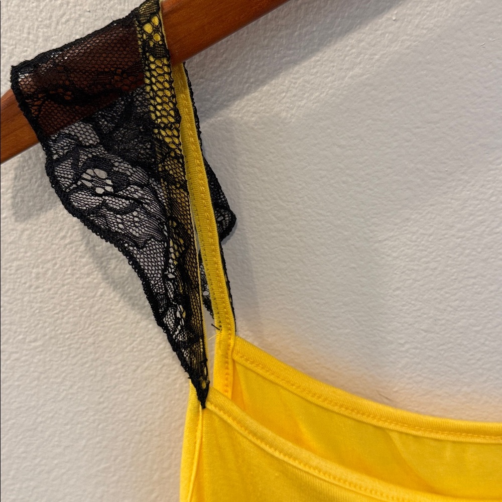 Yellow Slip Dress with Black Lace Straps lingerie - Picture 2 of 4